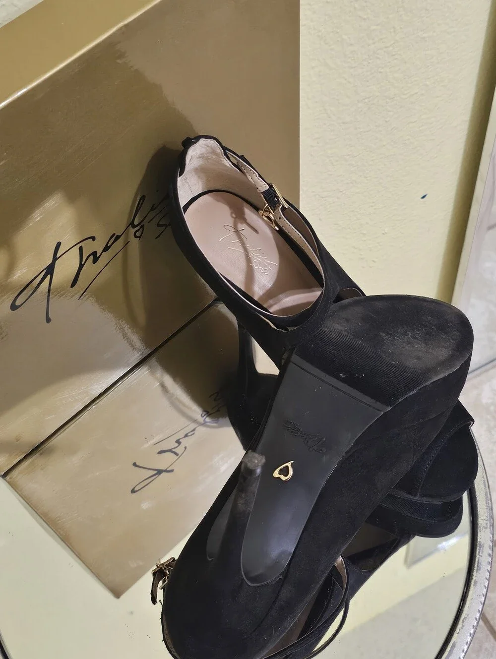 Thalia Sodi Black Suede Peep-Toe Mary Jane Heels